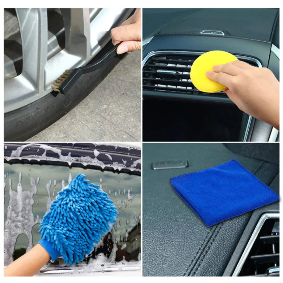 SEAMETAL 13/15pcs Car Detailing Cleaning Kit Car Washing Brushes Sponges Towels for Car Air Vents Rim Clean Dirt Dust Wash Tools