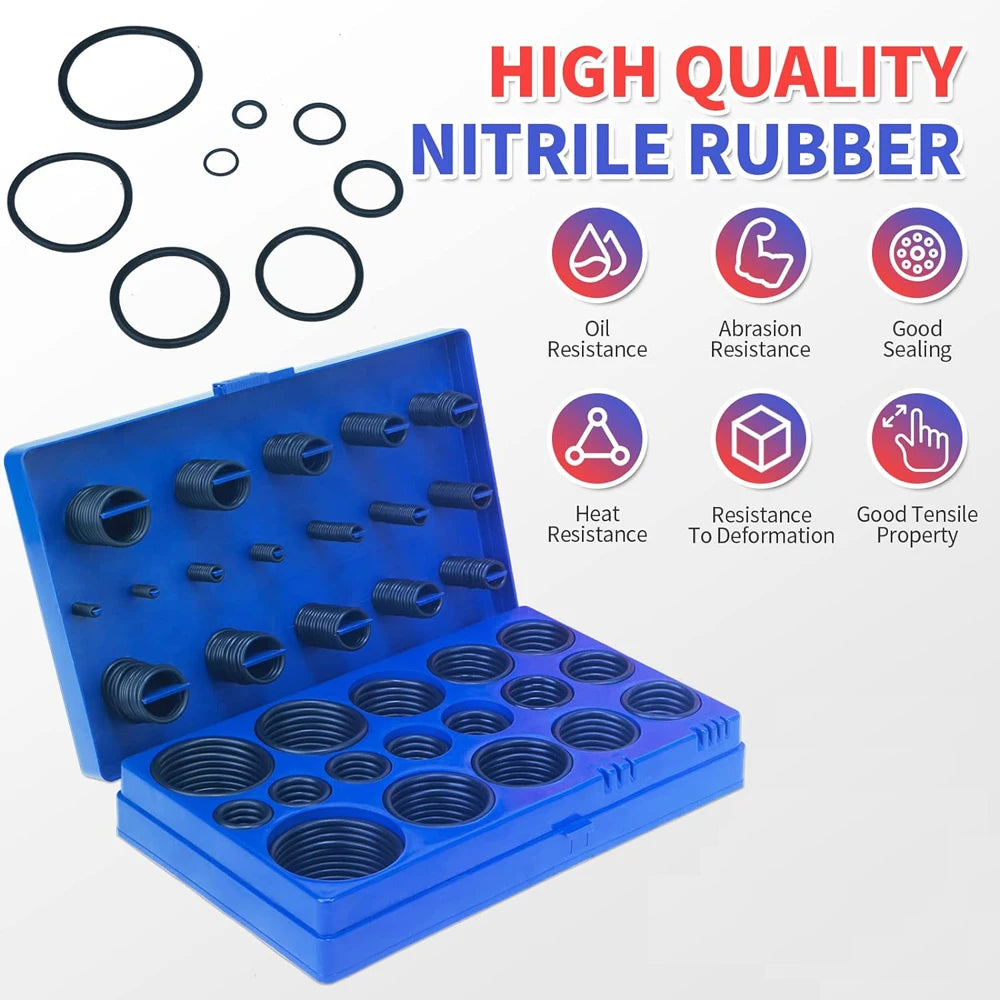 419/225PCS Rubber O-Ring Assortment Kit Buna-N Gasket Sealing Replacement O-Rings 32 Metric Sizes for Plumbing Faucet Repair