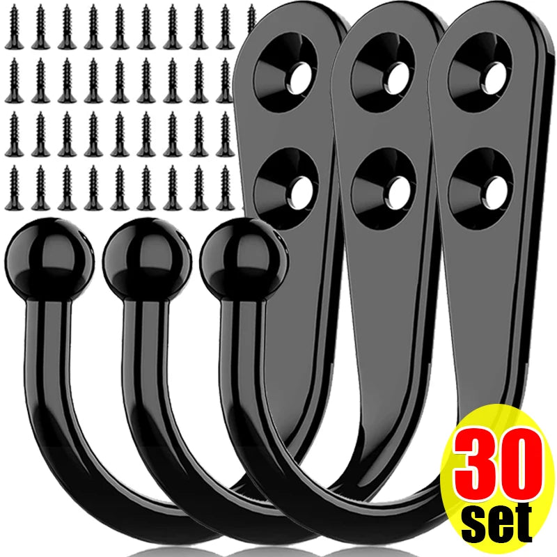 30/1set Alloy Hooks with Screws Wall Mounted Hanging Hangers for Coat Towel Bags Caps Hook Kitchen Bathroom Storage Rack Holders