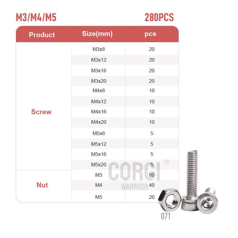 100-720 Pcs Hex Socket Head Cap Machine Screws Kit M2 M2.5 M3 M4 M5 Stainless Steel Allen Bolts Nuts Assortment Set with Wrench