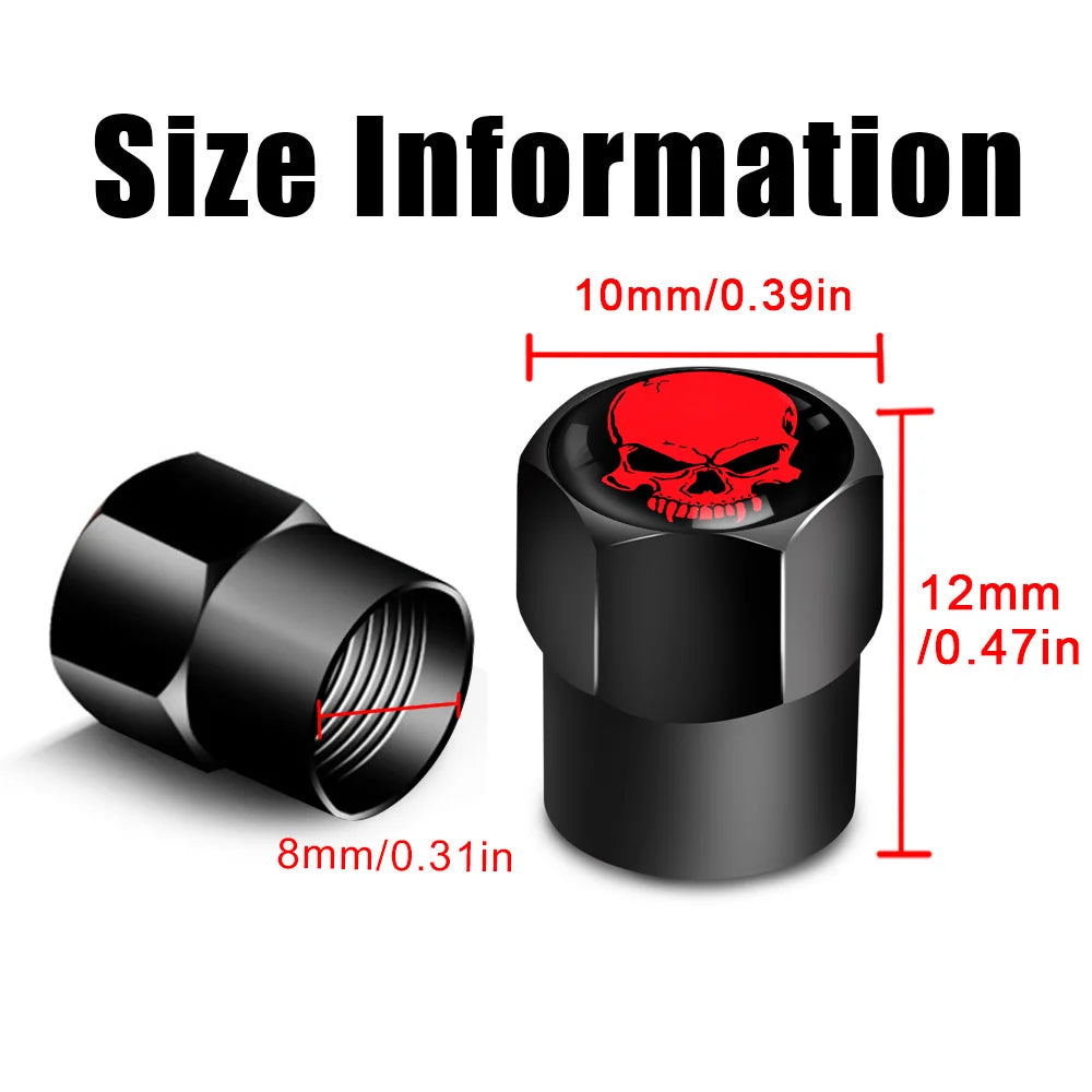 4Pcs/Set Skull Tire Valve Stem Cap, Corrosion Resistant, Dust Proof Cover Universal fit for Car, Bicycle, Truck, Motorcycle