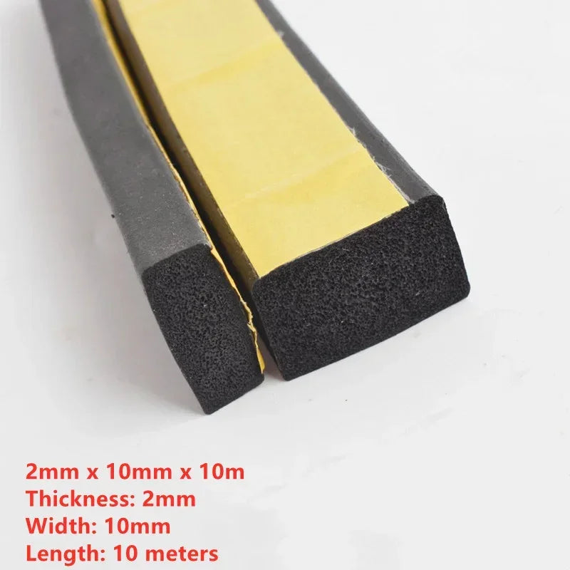 10M EPDM Self Adhesive Sponge Seal Strip Rubber Black Foam Strong Single-sided Adhesive Soundproof Anti-collision Seal Gasket