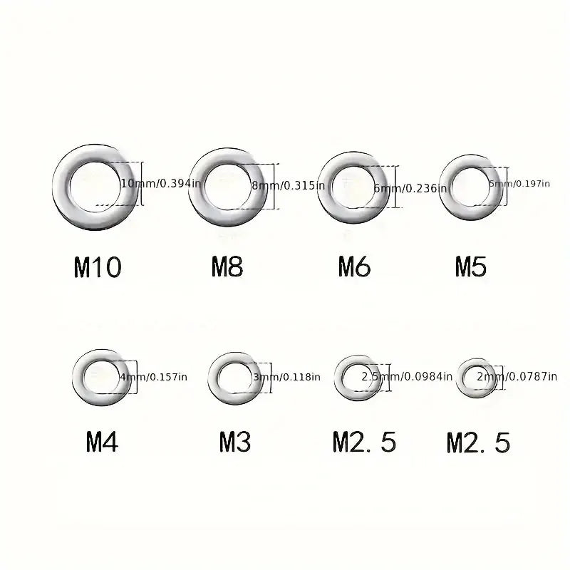 360/580pcs 304 Stainless Steel Flat Washers Set, Perfect For Home Decor, Factory Repair, Kitchens, Shops & More