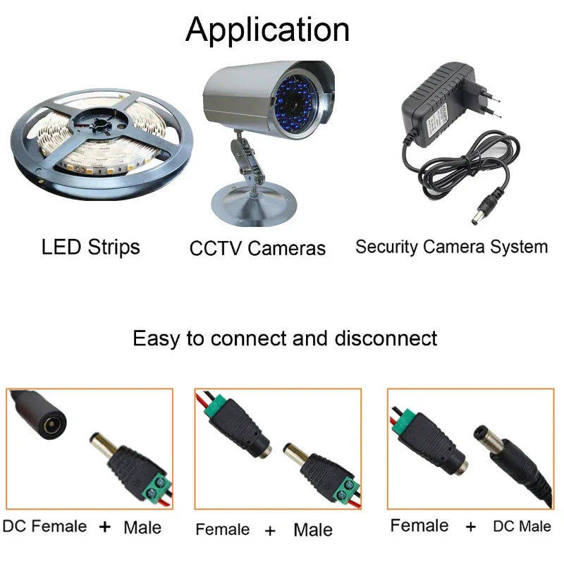 5pairs DC 12V Male Female Connectors 2.1*5.5mm Power Plug Adapter Jacks Sockets Connector For Signal Color LED Strip CCTV Camera