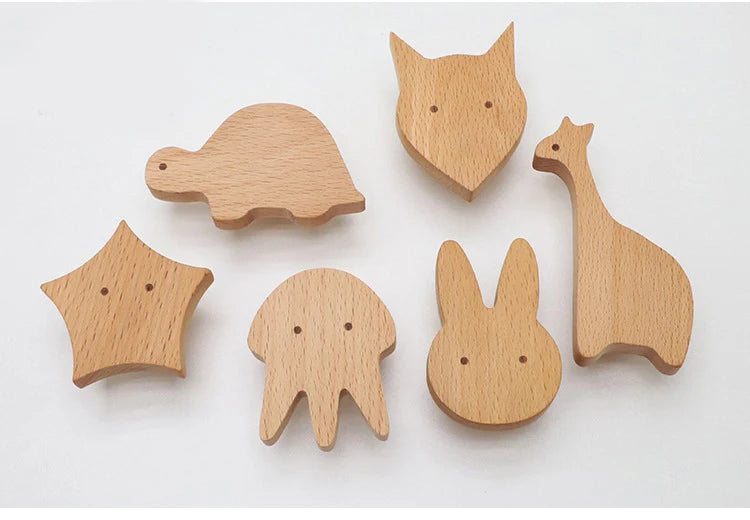 WV Wooden Door Handles Animal Wood Furniture Handles for Cabinets Dressers Drawers Door Knobs Kitchen Cupboard Wardrobe Pulls