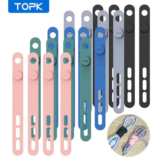 TOPK Cable Organiser Reusable Silicone Cable Ties Desk Winder Wire Organizer Management Clips for Earphone USB Cable Mouse Home