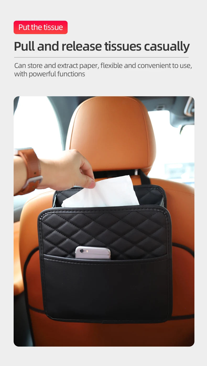 Multifunctional car seat storage bag Leather storage bag Garbage bag Storage bag Suitable for most car models