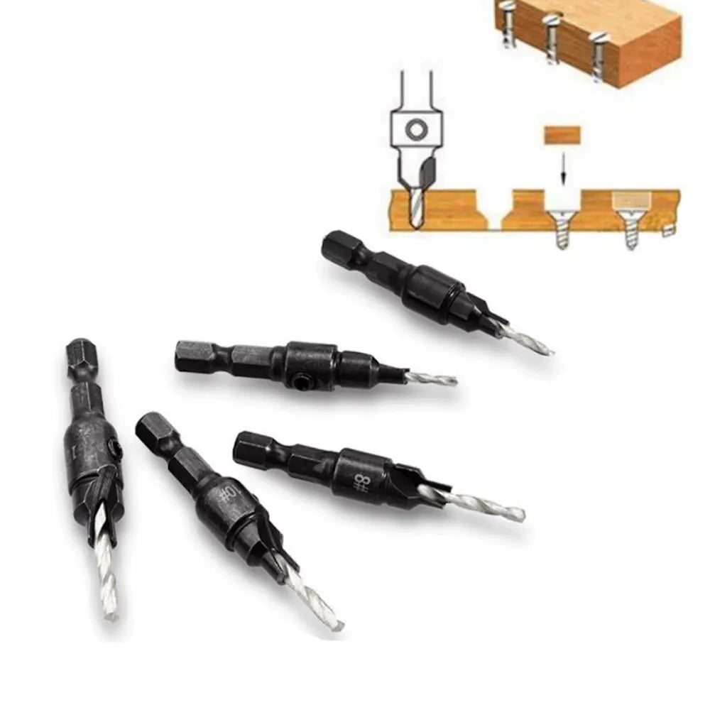 5PCS Woodworking Countersunk Head Drill And Chamfering One Piece Hexagonal Handle Countersunk Fried Dough Twist Drill