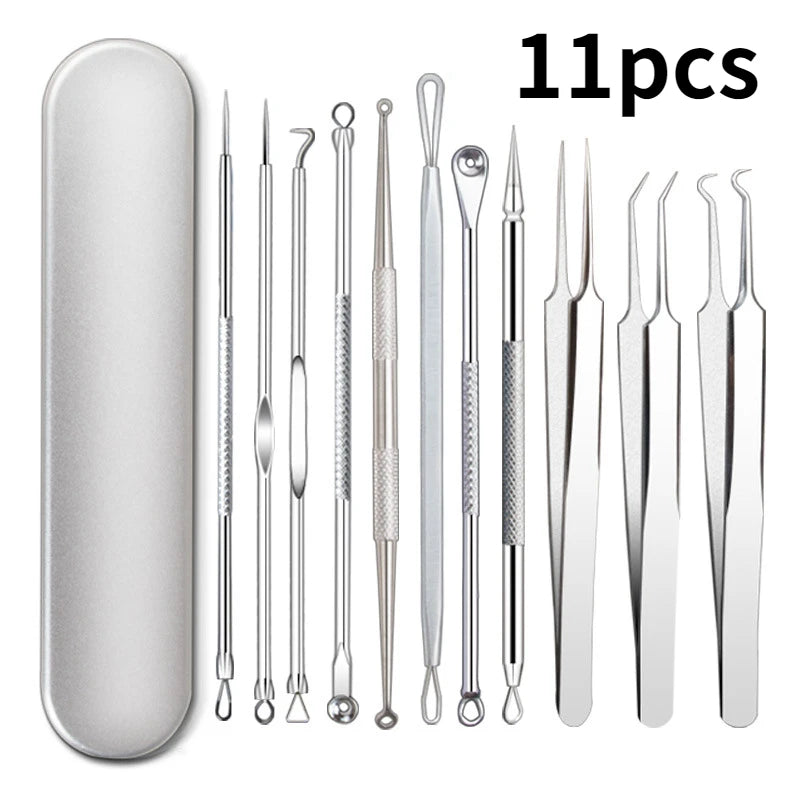 11Pcs/Set Acne Needle Blackhead Clip Remover Extraction Pore Black Head Cleaner Face Skin Care Cleansing Needle Tool Cell Clamp