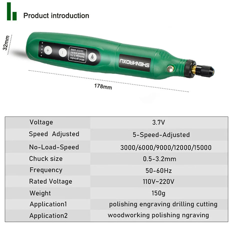 Cordless Grinder Electric Drill 5-Speed Adjustable Engraving Pen Cutting Polishing Drilling Rotary Tool With Dremel Accessories