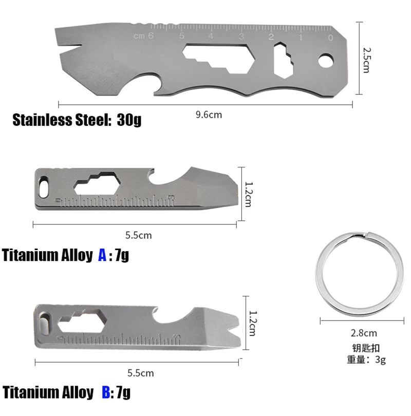 8 EN 1 MINI TC4 Alliage de Titane Crowbar Décapsuleur Échelle Graduée Clé Hexagonale EDC Outils Extérieurs Équipement de Camping Multifonction 