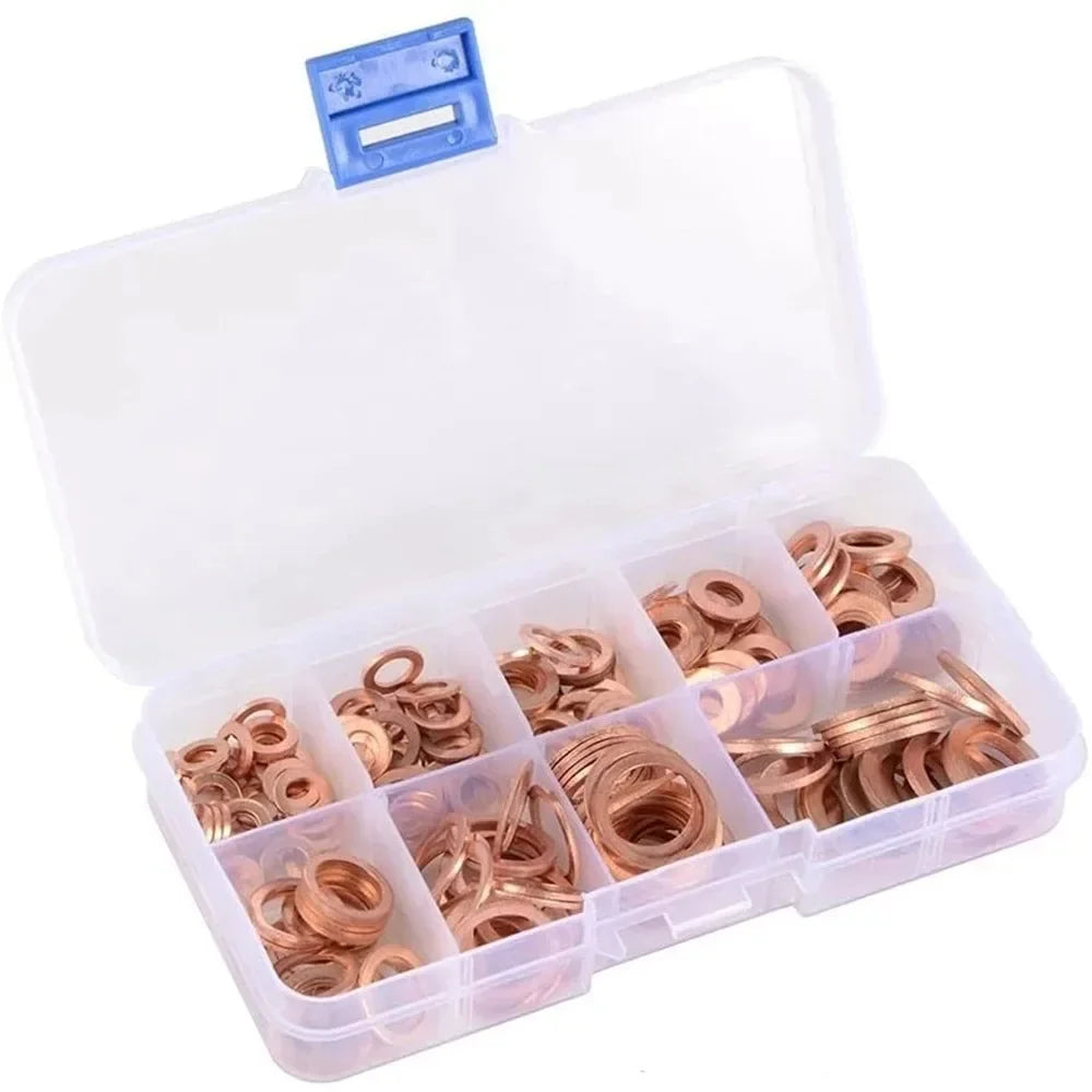 Copper Washer Gasket Nut and Bolt Set Flat Ring Seal Assortment Kit with Box //M8/M10/M12/M14 for Sump Plugs