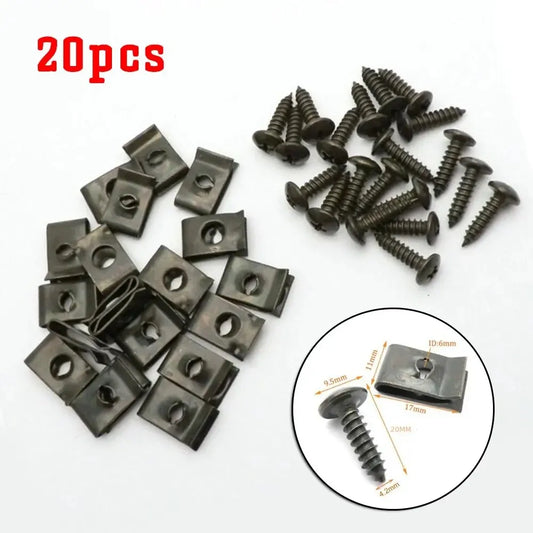 40pcs Mixed Car Motorcycles Metal Screw Tapping Fastener Clip U-Type Clip with Screw Anti-rust Protection Clip Screw Buckle - ToolFlx