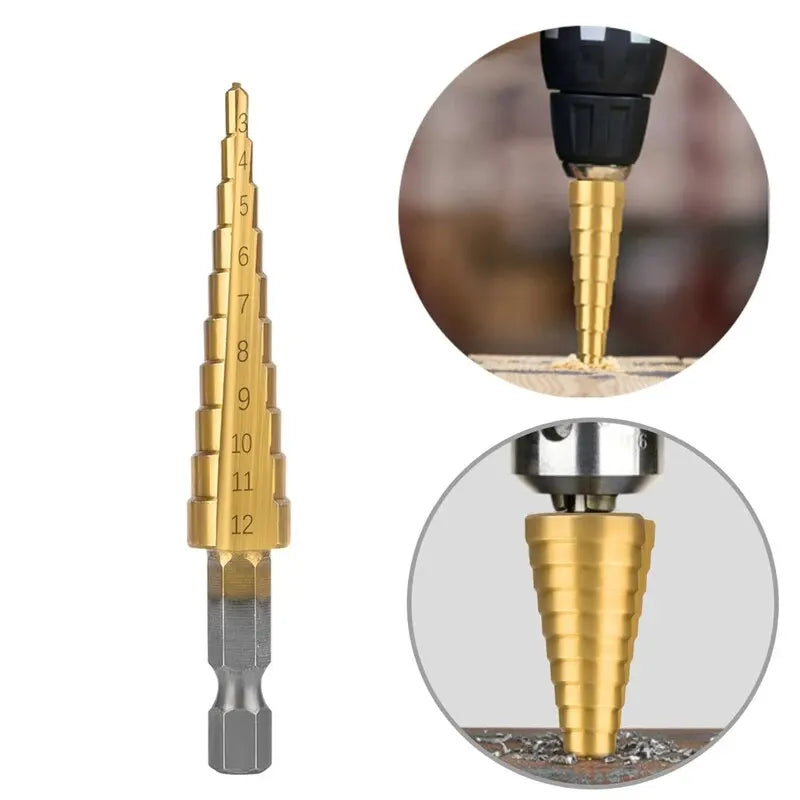 3-12mm/4-12mm/4-20mm Hss Step Drill Bit, Straight Groove DrillTitanium Coated Metal Driller, Drilling Tools Set