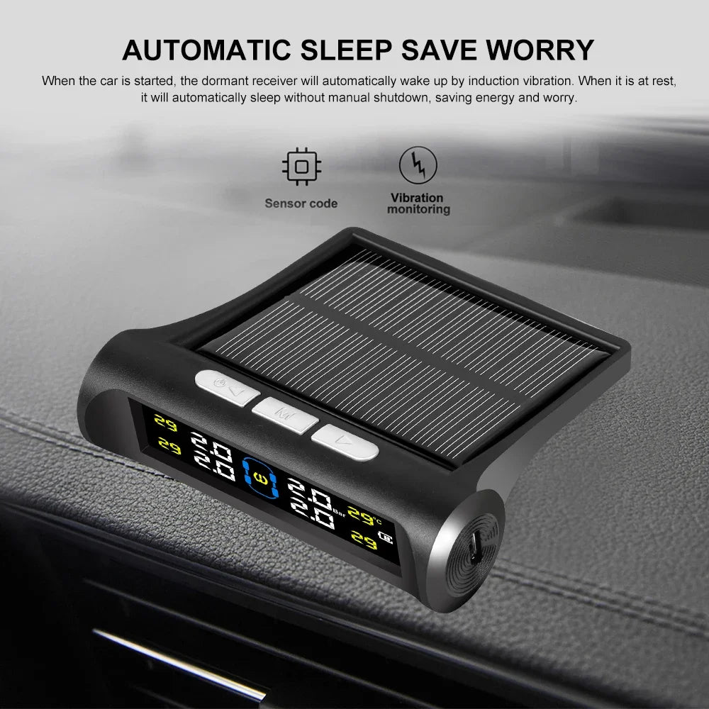 Intelligent TPMS Solar Tyre Pressure Monitoring System Parking Sensors For Cars Temperature Tire Air Pressure Gauge