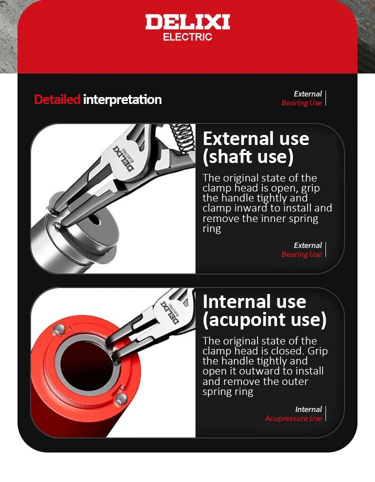 DELIXI ELECTRIC 5-In Circlip Pliers,Needle nose Pliers，Retaining Ring Pliers，for Removing Installing Puller Locking Rings Shafts