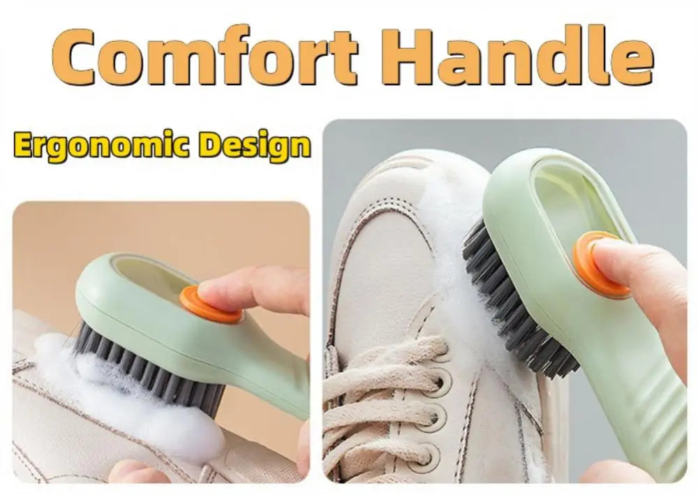 Brosse à chaussures à décharge automatique de liquide, multifonction, nettoyage en profondeur, poils doux pour le linge domestique, brosse de nettoyage de cuisine 