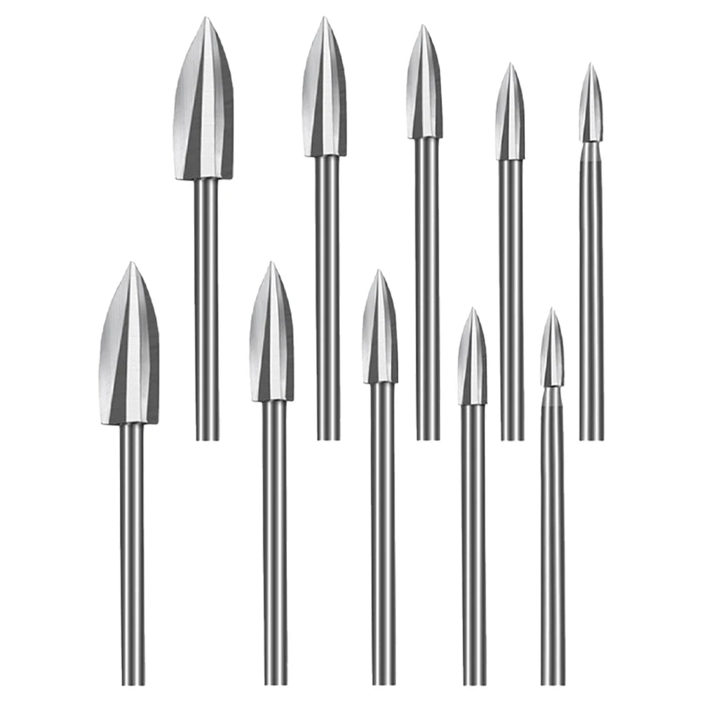 10Pcs Wood Carving Drill Bits Set For Dremel Rotary Tool Engraving Drill Accessories Milling Bit Grinding Woodworking Tool