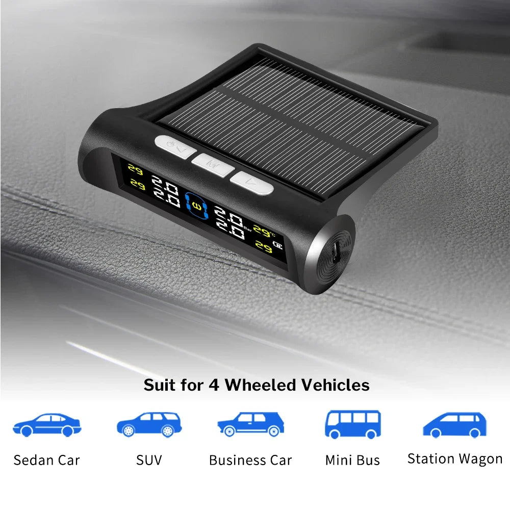 Intelligent TPMS Solar Tyre Pressure Monitoring System Parking Sensors For Cars Temperature Tire Air Pressure Gauge