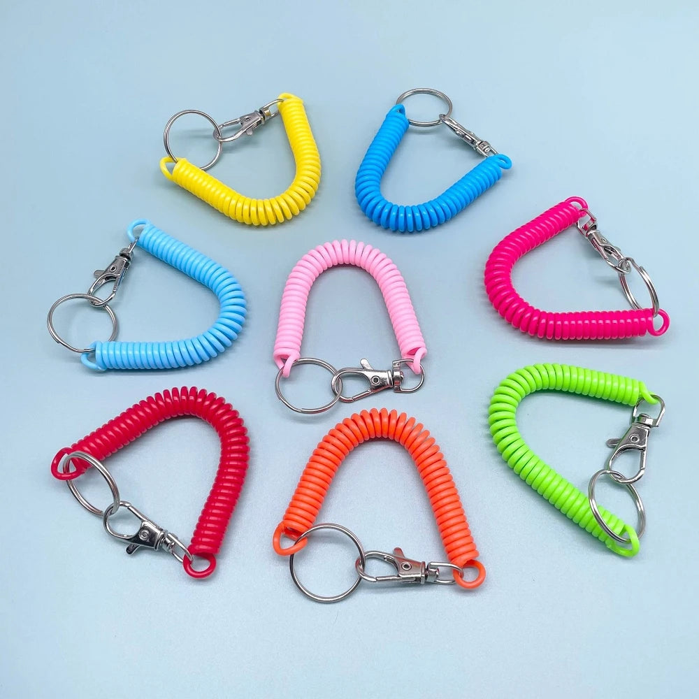 Candy Plastic Spring Spiral Rope Schlüsselanhänger, einziehbares Anti-Lost-Handykabel mit Metallkarabinerhalter, Riemen, Schlüsselanhänger 