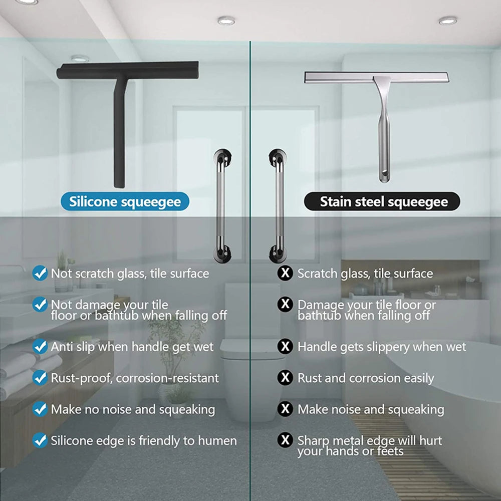 Duschabzieher, Glaswischer, Schaber, Duschabzieher-Reiniger mit Silikonhalter, Badezimmerspiegelschaber, Glasreinigung 