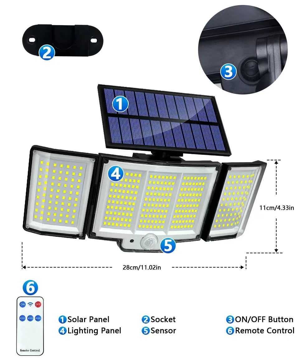 106/318 LED Solar Light Outdoor 328 LED Spotlights IP65 Waterproof Motion Sensor Human Solar Flood Security Lights 3 Modes