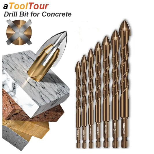 Masonry Concrete Drill Bits For Glass Ceramic Tile Brick Plastic Wood Mason Hard Alloy Wall Hole Opener Hex Shank 3mm To 12mm - ToolFlx