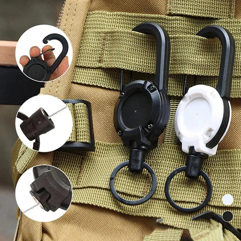 1pc Steel Wire Tactical Automatic Retractable Buckle Rope Camping Supplies Anti-theft Elastic Keychain Carabiner Buckle Rope캠핑용품