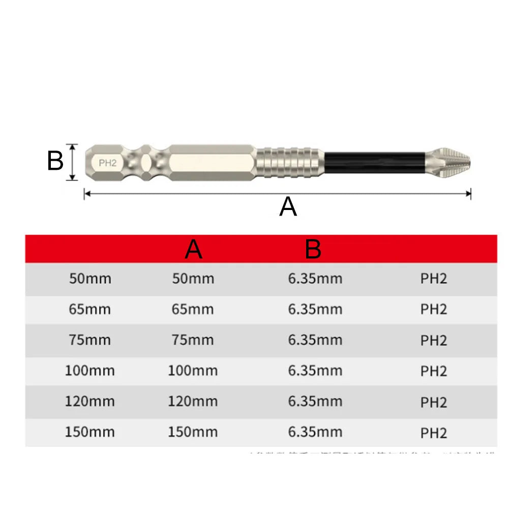 1pc Magnetic Screwdriver Bit Alloy Steel  Anti-Slip Long Drill Bits 1/4 Hex Shank PH2 Head Screwdriver Bit Hand Tools 25-150mm