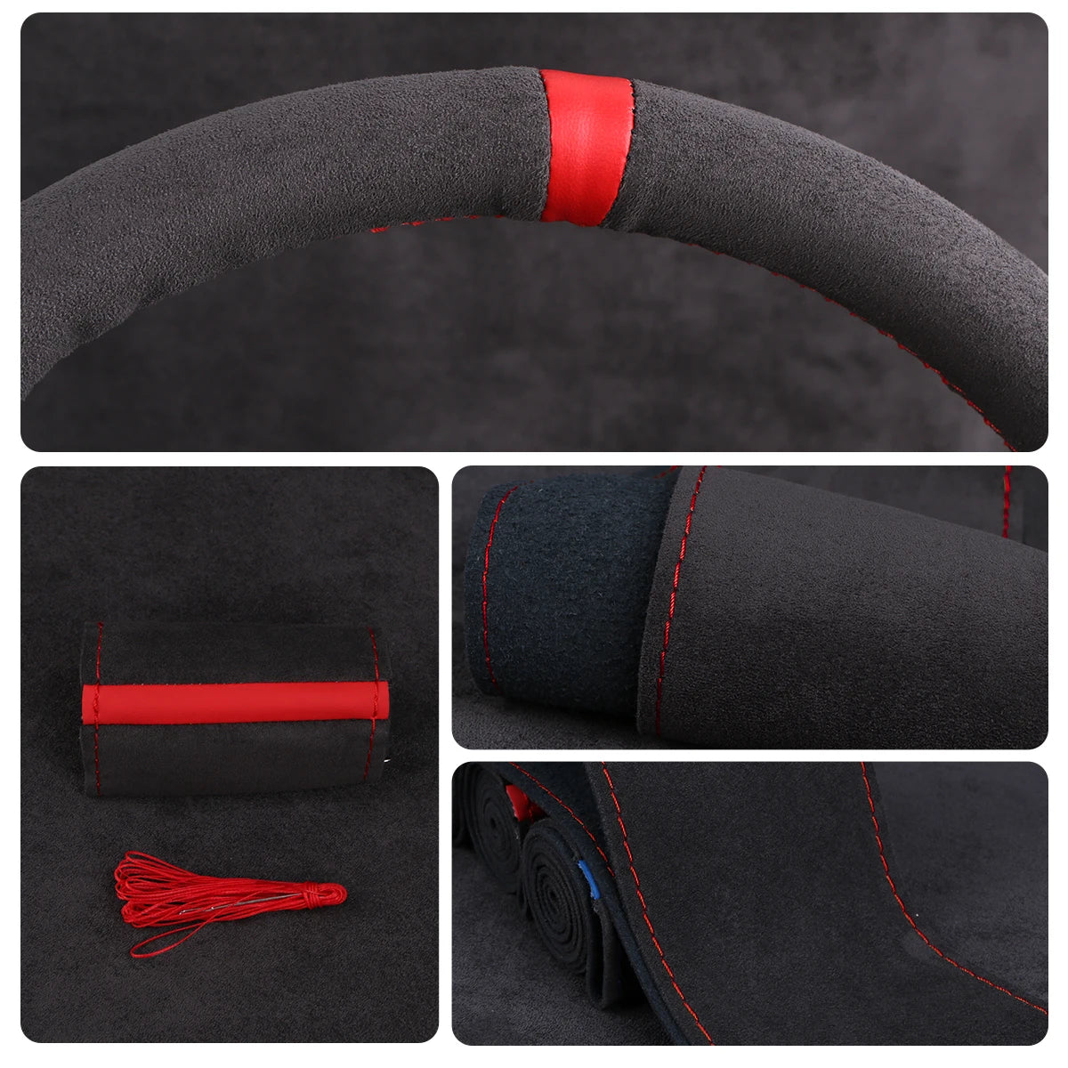 Universal Suede Car Steering Wheel Cover DIY Hand Sewing Soft Leather Braiding Cover For Auto Steering Wheel