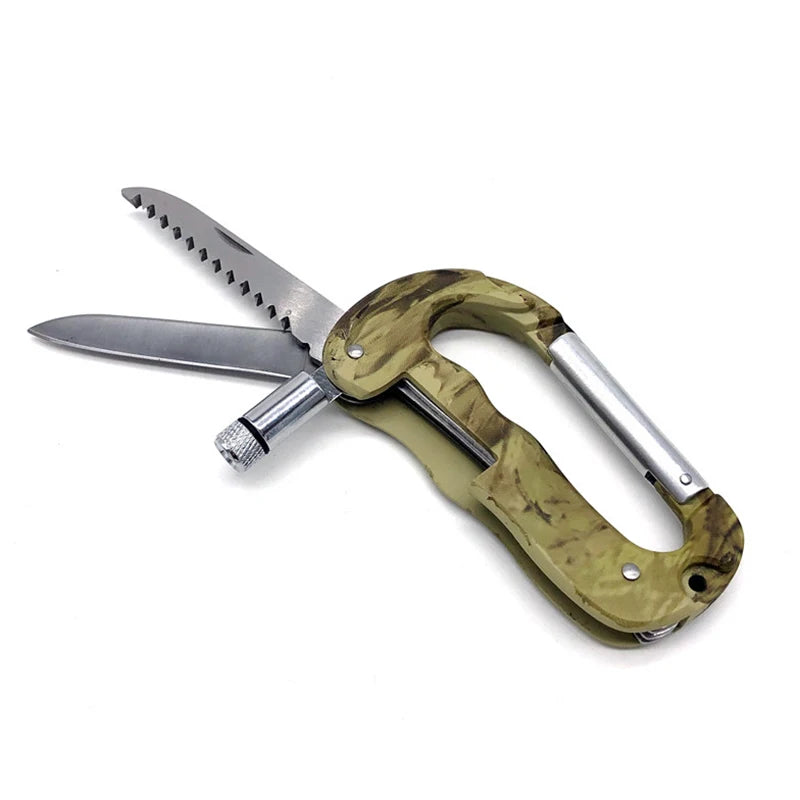 Outdoor Edc Multi Tool Tactical Camo Camping Climbing Carabiner Parachuting Hook Knife Led Mountaineering Buckle