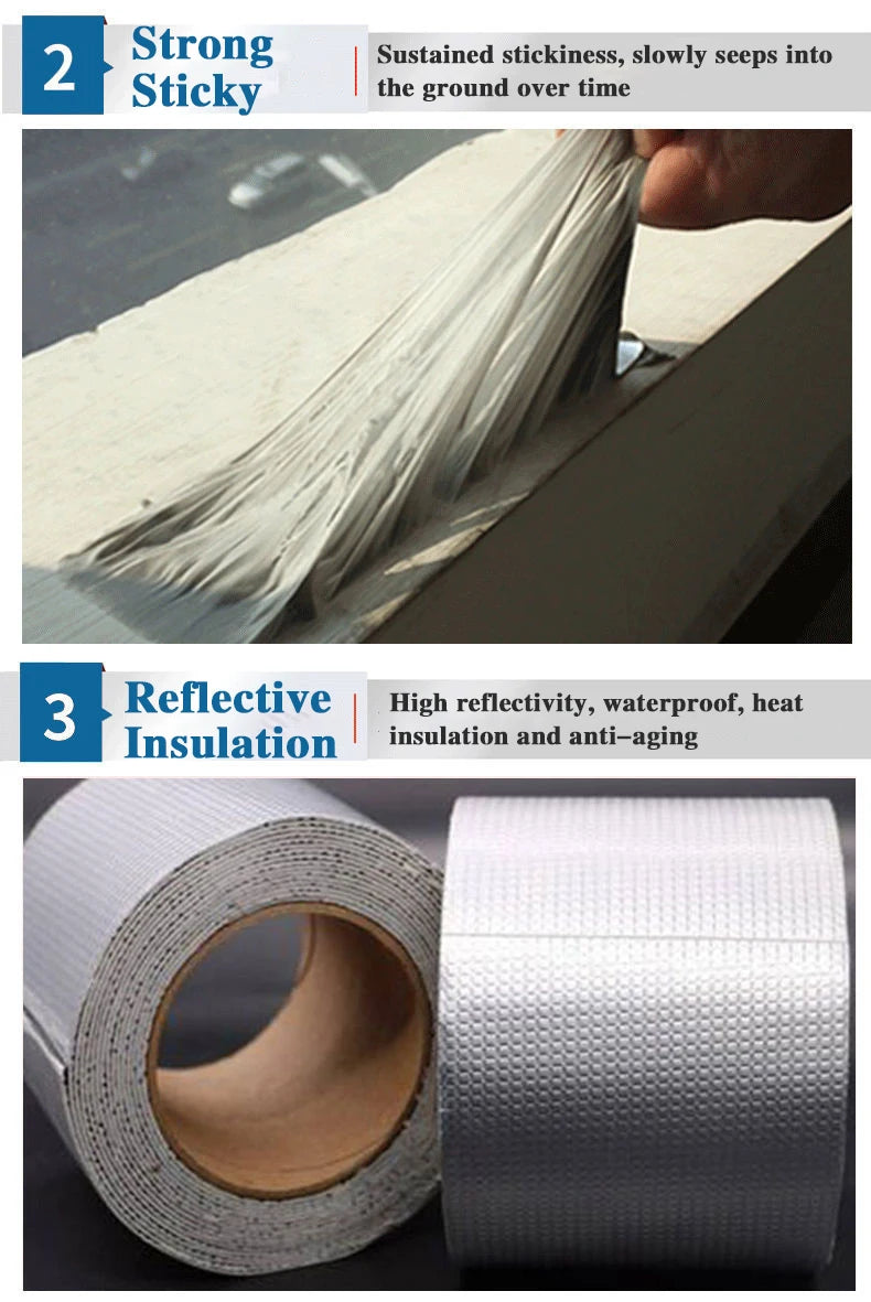 Waterproof Tape High Temperature Resistance Aluminum Foil Thicken Butyl Tape Wall Pool Roof Crack Duct Repair Sealed Self Tape - ToolFlx