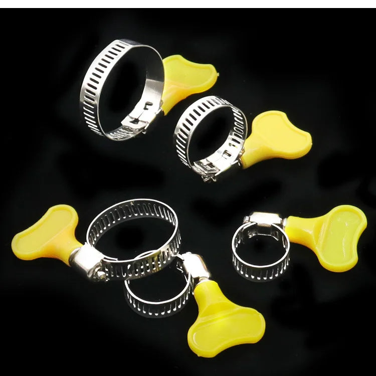 5 pcs 8-44mm Adjustable Yellow Plastic Handle Hand Twist Hose Clamps Worm Driving  201 Stainless steel Pipe Clips For Tube