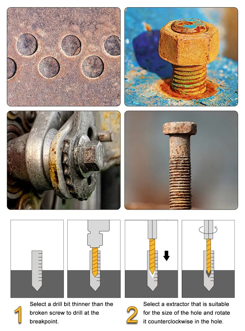 Lot de 10 extracteurs de vis à tête cassée à tige hexagonale, tournevis à tête cassée pour retirer l'ensemble d'outils de perceuse électrique 