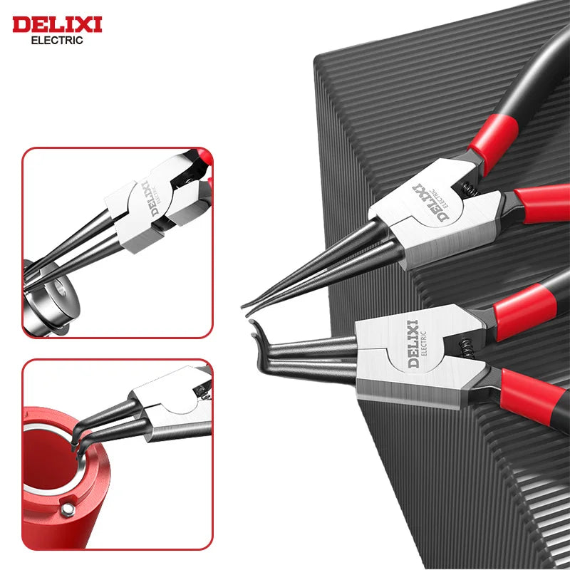 DELIXI ELECTRIC 5-In Circlip Pliers,Needle nose Pliers，Retaining Ring Pliers，for Removing Installing Puller Locking Rings Shafts - ToolFlx