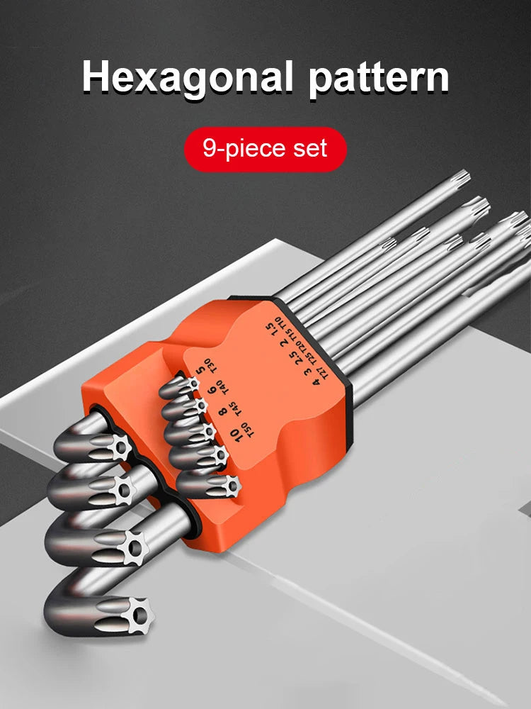 9-teiliges Torx-Sternschlüssel-Set, Inbusschlüssel, Sechskantschlüssel-Set, Doppelend-L-Typ-Sternschraubendreher, Handreparaturwerkzeuge