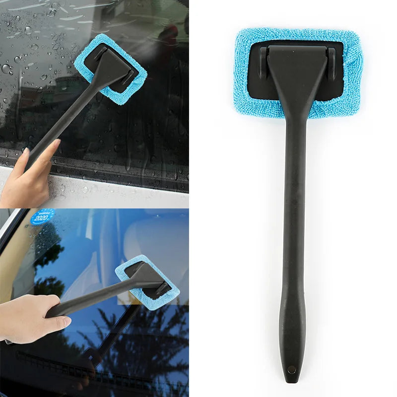 Kit de brosse de nettoyage de vitres de voiture, outil de nettoyage de pare-brise en microfibre, essuie-glace intérieur de voiture, manche long, tampon en tissu réutilisable 