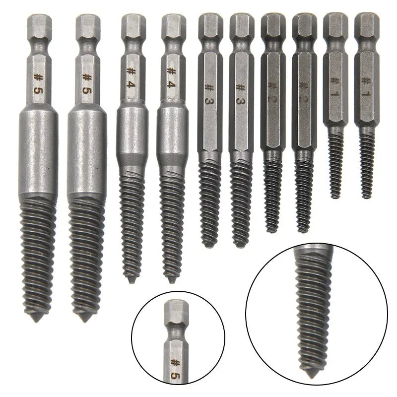 Lot de 10 extracteurs de vis à tête cassée à tige hexagonale, tournevis à tête cassée pour retirer l'ensemble d'outils de perceuse électrique 