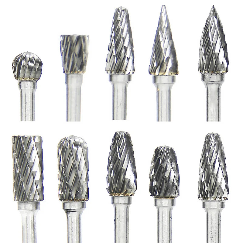 Tungsten Carbide Rotary Burr Carving Burr Bits Double Diamond Cut Dremel Tools for Wood Stone Carving Steel Metal Working