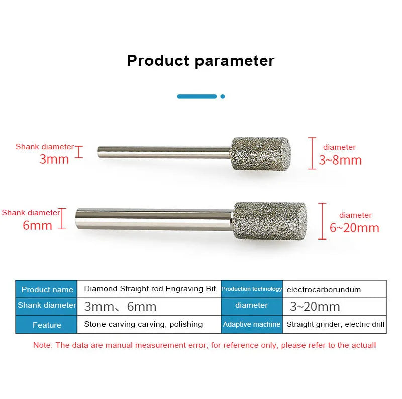 3mm-20mm Diamond Burr Grinding Diamond Burr Grinding 3/6mm Shank Grinding Head for for Dremel Rotary Stone Gemstone Carving