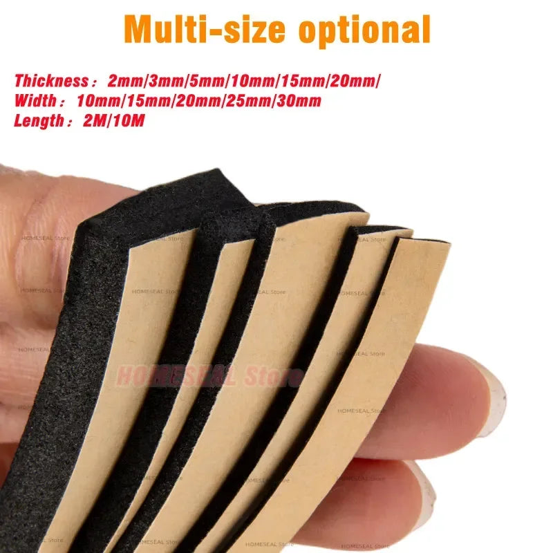 10M EPDM Self Adhesive Sponge Seal Strip Rubber Black Foam Strong Single-sided Adhesive Soundproof Anti-collision Seal Gasket