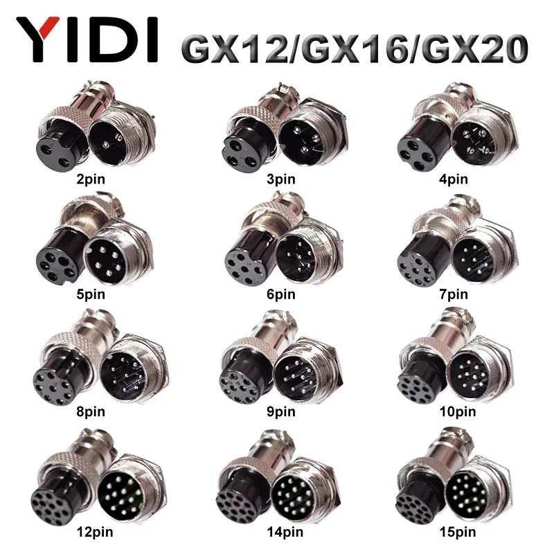 YIDI 5/10Set GX12 GX16 GX20 2 3 4 5 6 7 8 9 10 12 14 15 Broches Mâle Femelle Câble LC Aviator Aviation Connecteur Circulaire Prise 