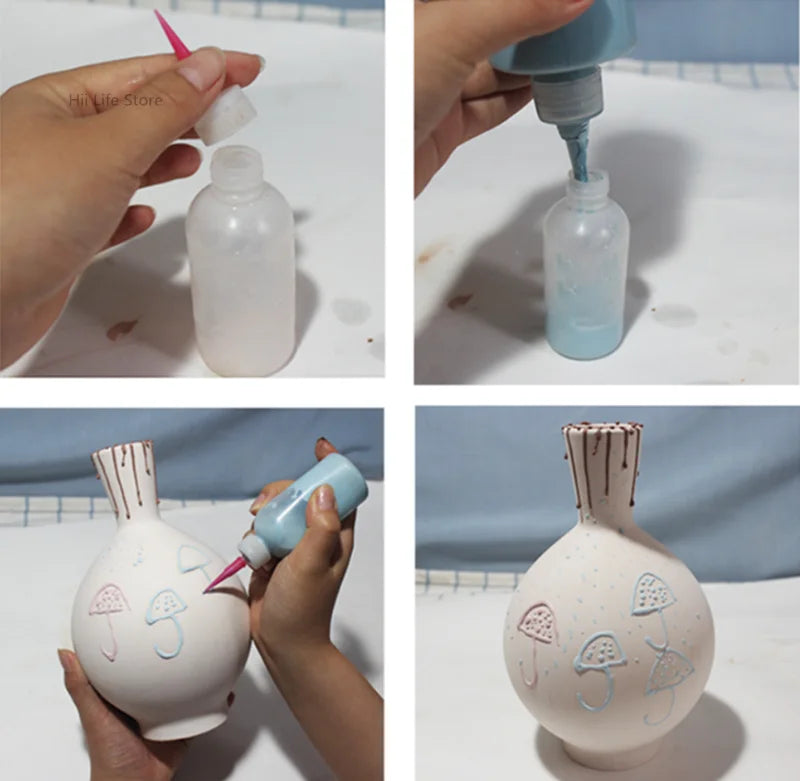 50ml Pottery Mud Painting Bottle Squeeze Mud Bottle Multi-needle DIY Texture Ceramic Coloring Glaze Painted Clay Sculpture Tool