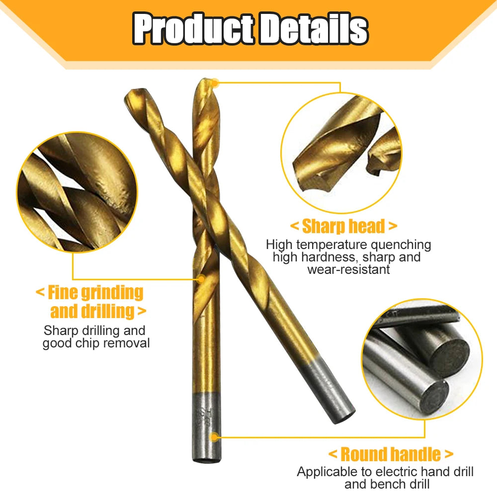 50pcs High Speed Steel Ti-plated Twist Bit Titanium Coated Drill Bits Tool High Quality Power Tools 1mm 1.5mm 2mm 2.5mm 3mm