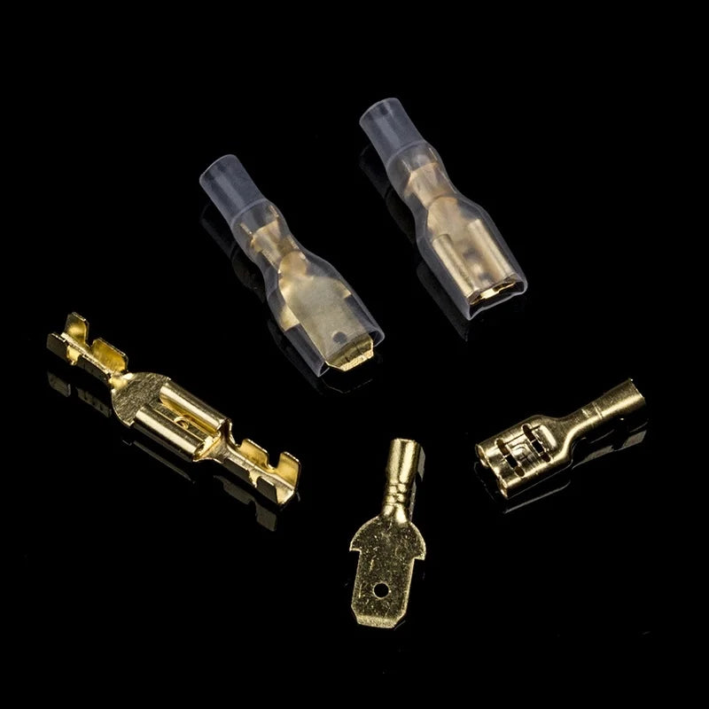 100 Teile/los 2,8/4,8/6,3mm Weiblich Männlich Crimp Terminal Draht Stecker Gold Messing/Silber Auto Lautsprecher elektrische Kabel Terminals Kit 